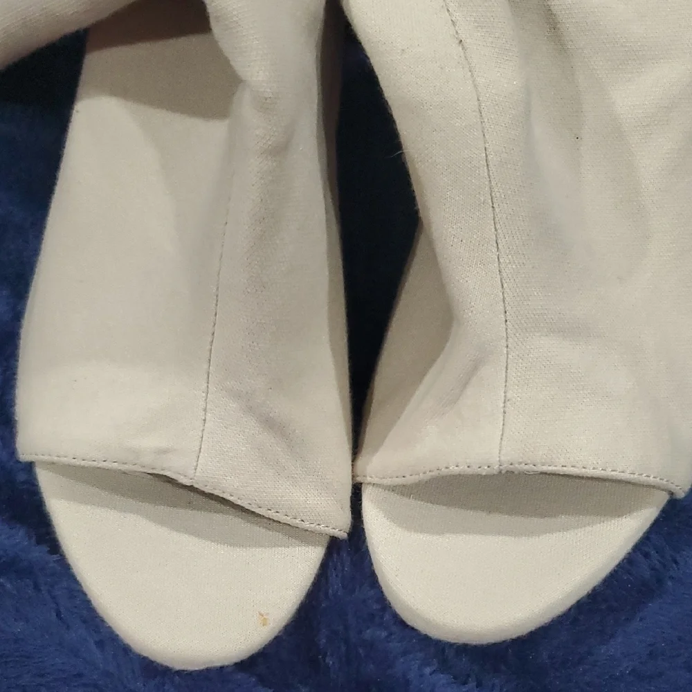 RAYE Cream Thigh High Over-the-Knee Peep Toe Open Heel Back Zip Boots
